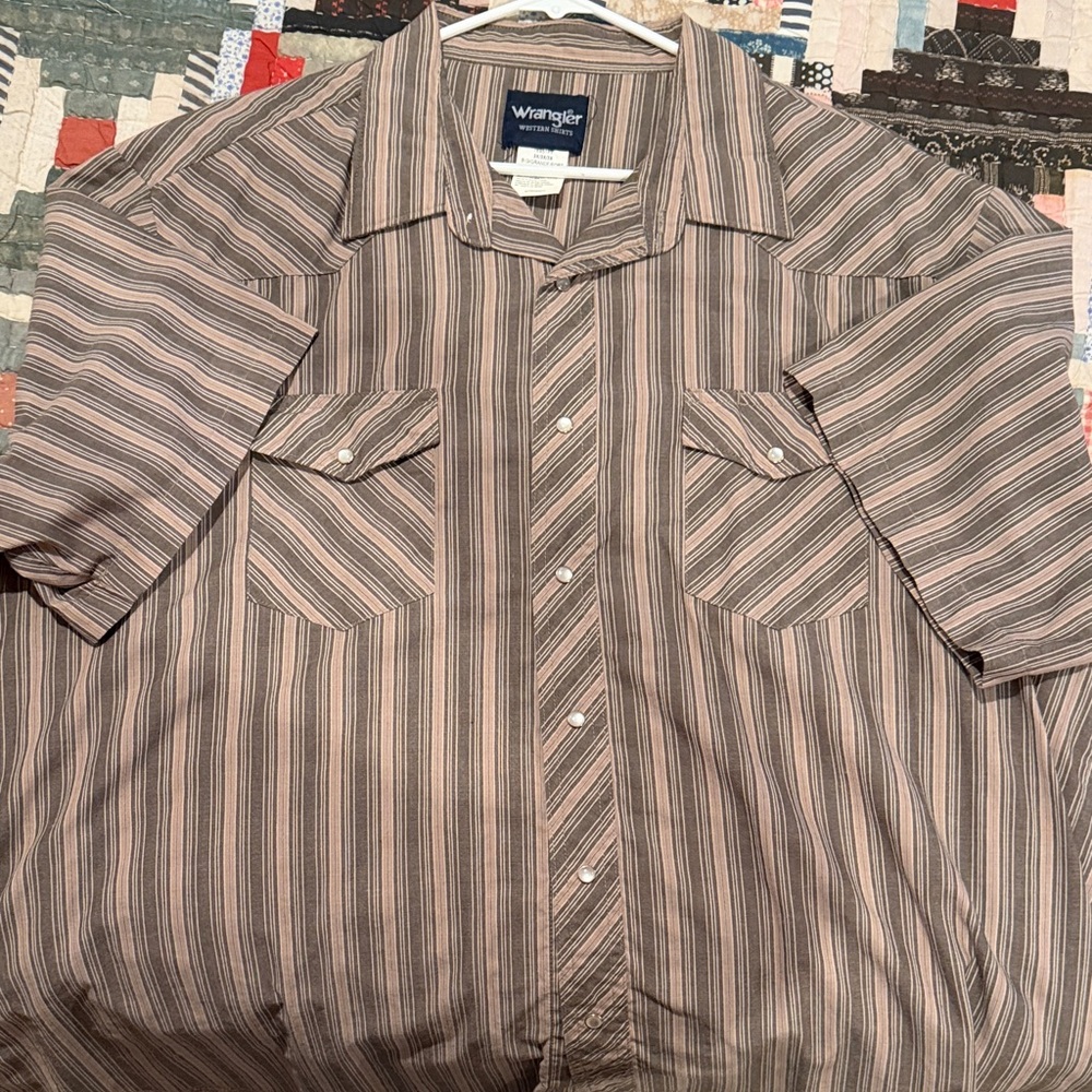 Wrangler Men's Casual Brown Striped Button Down Shirt